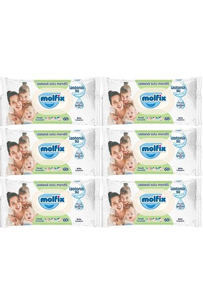 Molfix Wet Towel Wipes Isotonic Fresh Cleaning Set of 6 60 Sheets with Plastic Cover