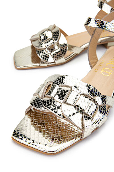 Tamer Tanca Gold Heeled Genuine Leather Women's Sandals