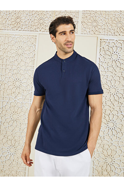 Styli Grandad Collar Two Button Pique Polo
