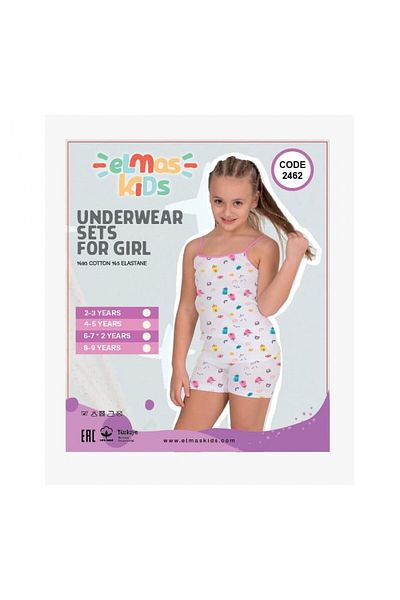 elmas kids Cat Pattern Cotton Tank Top Boxer Double Underwear Set