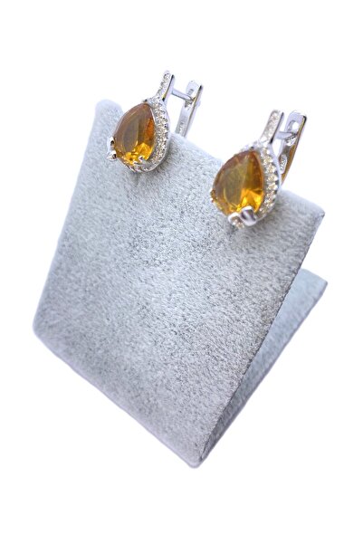 ERU JEWELLERY Doğal Taşlı Kelebek Detaylı 925 Ayar Damla Kesim Gümüş Küpe - Anneler Günü