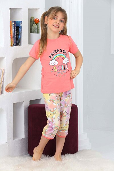 KAPİKİDS Set de pijamale cu mânecă scurtă și decolteu pentru fete, cu imprime...