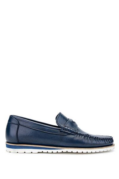 Tamer Tanca Navy Blue Genuine Leather Men's Loafer Shoes