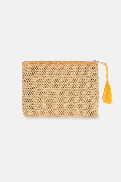 Dagi Handtasche aus ecrufarbenem Stroh mit Aloha-Muster