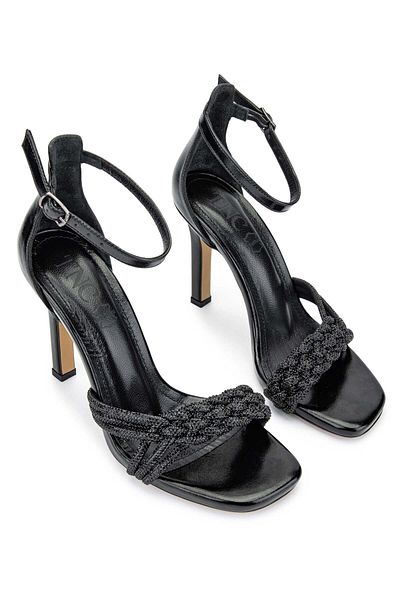 Tamer Tanca Genuine Leather Women's Black Sandals - Heels