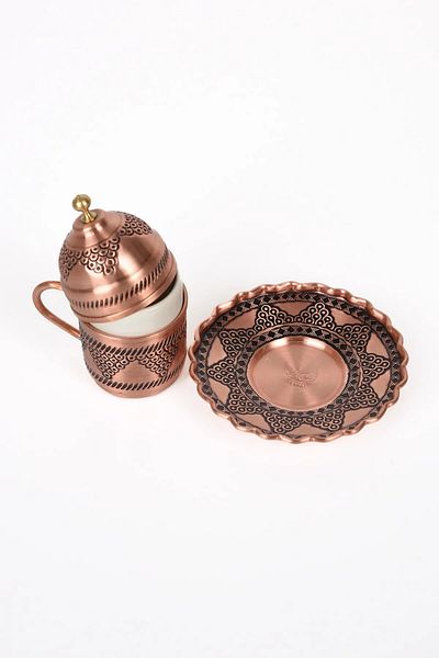 GABAALTI Gaziantep Single Heavy Embroidered Copper Ottoman Coffee Cup