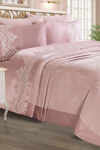 Çt Çeyizci Tekstil Sahra Duvet Set Double French Lace Powder