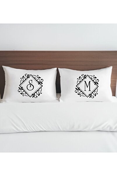 Bk Gift Kişiye Özel Baş Harfli Pamuklu 2’li Yastık Kılıfı Seti-3 50x70cm , Se...