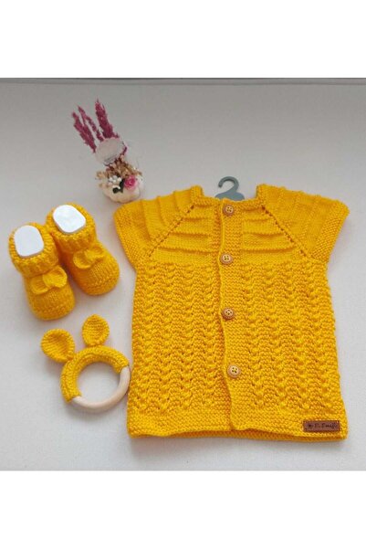 BEGİN طقم عضاضة من القطن العضوي باللون الأصفر - طفل