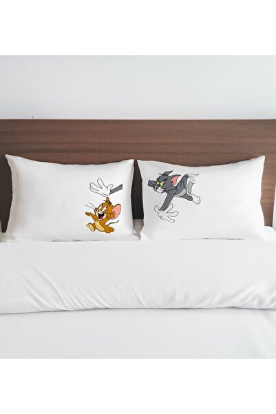 Bk Gift Kişiye Özel Eğlenceli Kedi Tasarımlı Pamuklu 2’li Yastık Kılıfı Seti-...