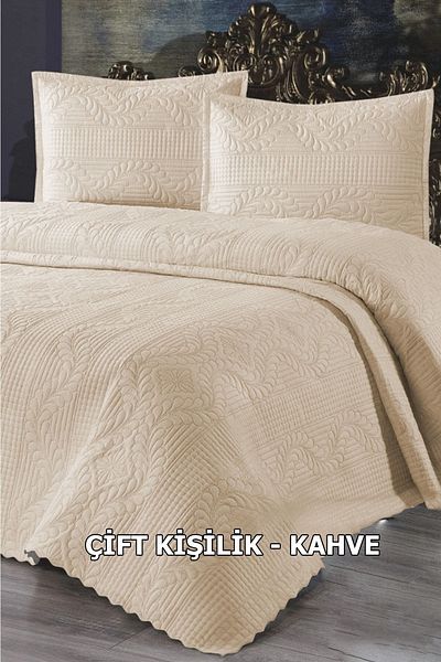 Çt Çeyizci Tekstil Двойно покривало за легло без дантела 3 части - кафяво покривало