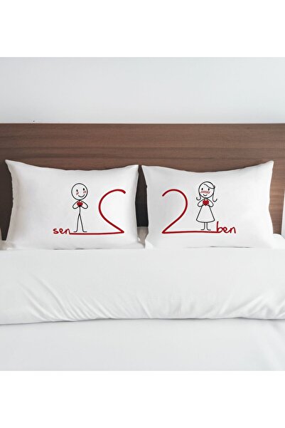 Bk Gift Sevgili Tasarımlı Pamuklu 2’li Yastık Kılıfı Seti-6 50x70cm , Sevgili...