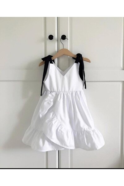 Mislina Girl's Black Strap and Collar Design Dress
