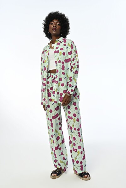 Orfeo Negro KADIN KİRAZ DESENLİ OVERSIZE KESİM GÖMLEK