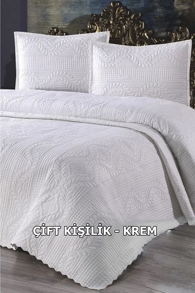 Çt Çeyizci Tekstil مفرش سرير مزدوج بدون دانتيل 3 قطع - إكرو