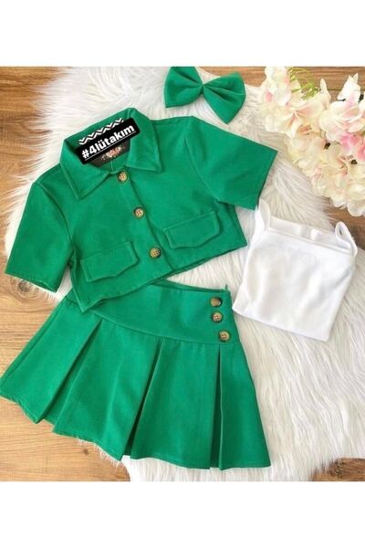 ismail yılmaz Girl's Jacket, Skirt, Crop and Buckle Set