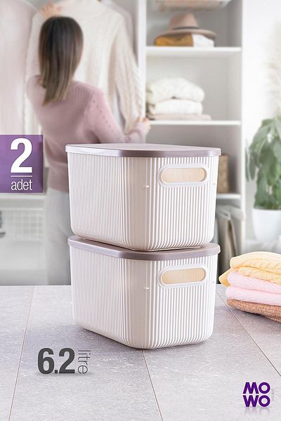 Mowo Home Trove 6.2 Liter 2 Pieces White Storage Box - Multi-Purpose with Closet Organizer Lid