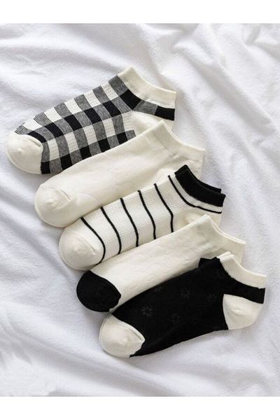 Sky Socks 5-Piece Striped Patterned Booties Economic Package Unisex Short Sports Sneakers Socks