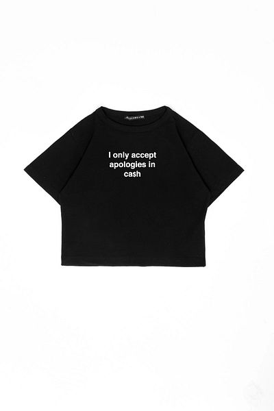 Sekizbiraltı Crop Top negru - Text imprimat