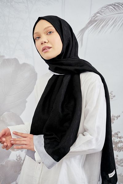 ARMANDA Black-Grey Checkerboard Monogram Shawl
