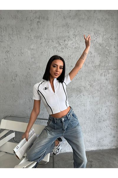 Touz Y2k Zip Zipper Black Crop - COPY