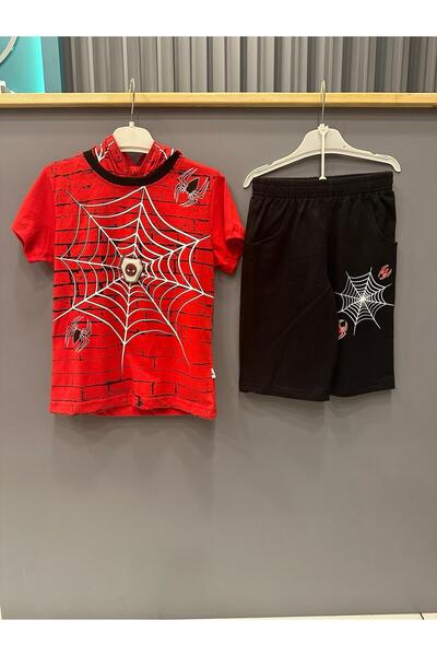 2Friends Spiderman Printed T-Shirt and Shorts Set - Spider Web, Logo Lighted Side Peace