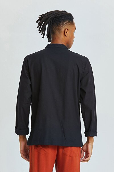 Clandestino Düğme Detaylı Bohem Gömlek Siyah