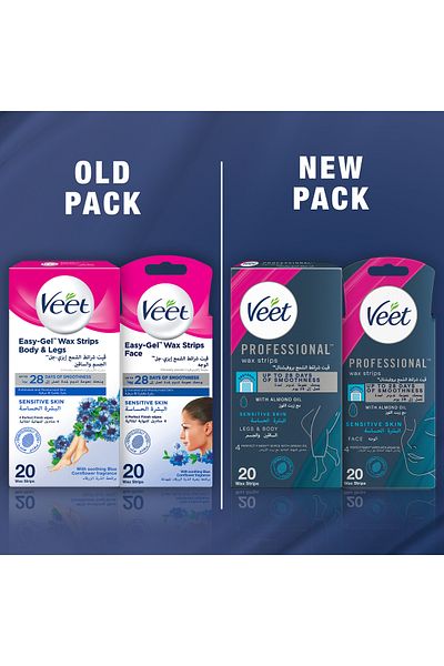 Veet Hair Removal Body&Legs Wax Strips Pack of 20 + Easy-Gel Face Wax Strips Pack of 20 2 x 2 Packs
