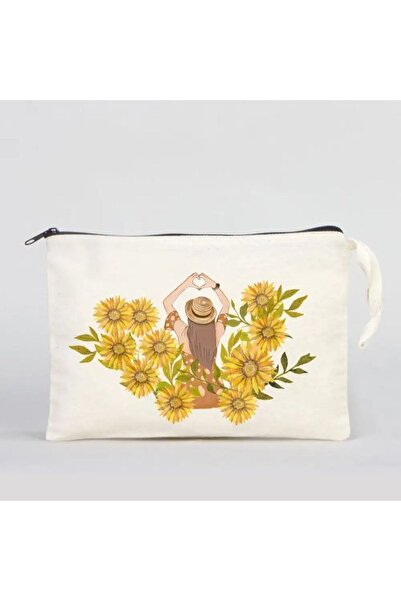 Bikutumutluluk GÜNEŞİ SELAMLA AYÇİÇEĞİ HEDİYE MAKYAJ ÇANTASI CLUTCH KALEMLİK
