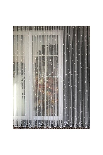 Taç Yıldız Desenli Tül Perde 1/3 Sık Pile