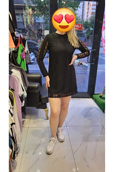 BUTİK MUSON Güpürlü Bebek Yaka Tunik Elbise Astarlı Rahat Model