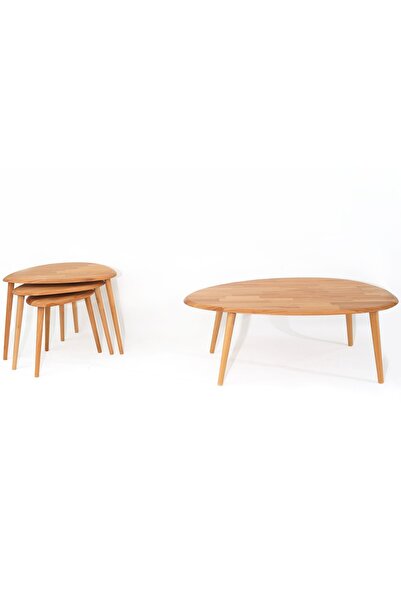 Fawdecor Asimetrik Masif Doğal Ahşap Orta Sehpa ve 2'li/3'lü Zigon Sehpa Set,...