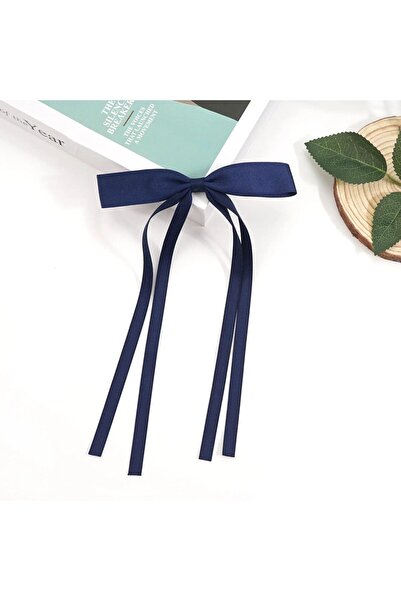 Rachel Automatic Locking Navy Blue Ribbon Hair Clip - Bow
