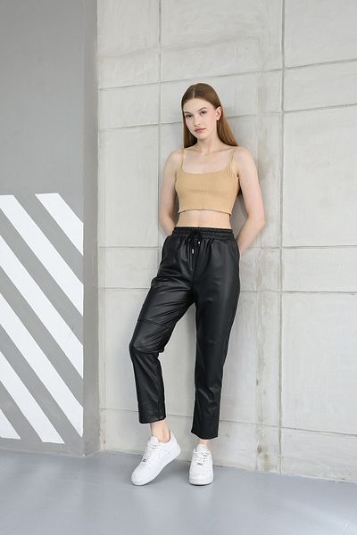 İKLİM LİFE Black Leather Trousers - Elastic Waist