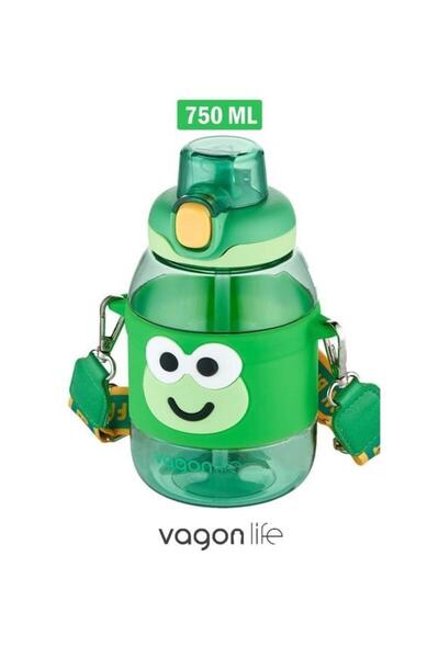 Vagonlife زجاجة مياه خضراء للأطفال سعة 750 مل مع مصاصة