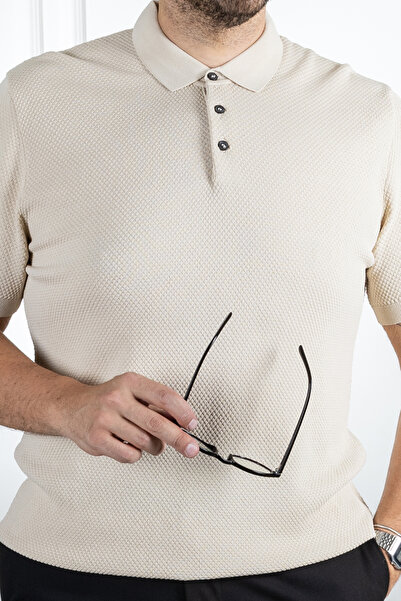 Sarar Polo Neck Rayon Beige Slim Knit T-Shirt - Περιτυλίγματα