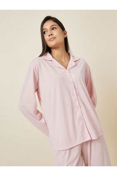 Styli Long Sleeve Jersey Button Through Shirt & Pyjama Set