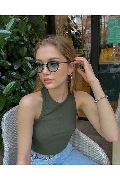 LOOKUP NEW Anastasia Metal Matte Oval Green Glass Gradient Black Frame Uv400 Unisex Sunglasses