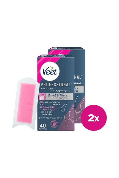 Veet Hair Removal Easy-Gel Wax Strips Body & Legs Pack Of 40 strips Pack of 2x2 Packs