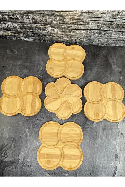 YzHome Bamboo Presentation Breakfast Set 5 Pieces - Serving Plate
