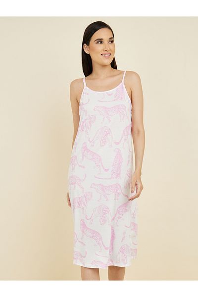 Styli Jacquar Print Side Split Slip Dress
