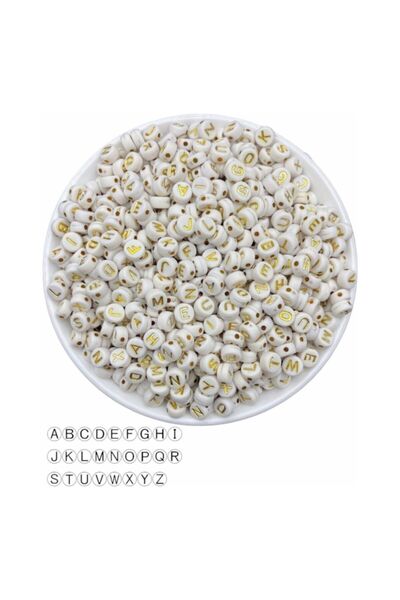 OzanTuhafiye خلفية بيضاء اللون لون ذهبي خط دائري حرف أبجدي خرز مجوهرات 6 مم ب...
