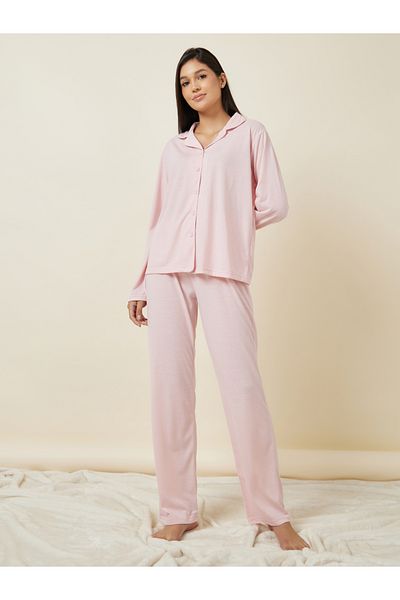 Styli Long Sleeve Jersey Button Through Shirt & Pyjama Set
