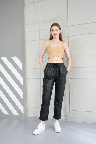 İKLİM LİFE Black Leather Trousers - Elastic Waist