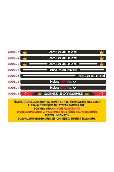 Gold Pleksi Kişiye Özel Isimli 2 Adet Uv Baskı Siyah Oto Plakalık