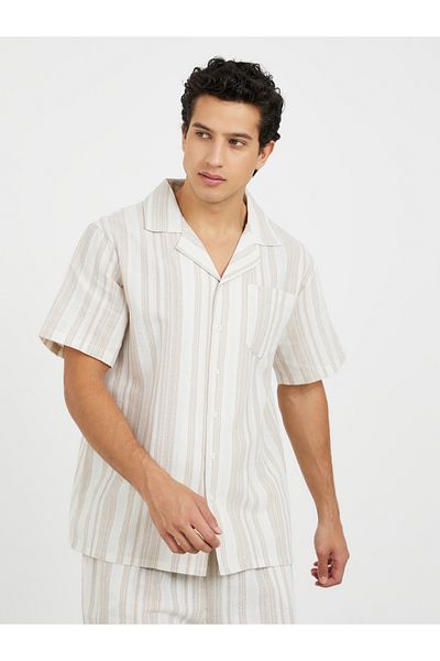 Styli Striped Revere Collar Shirt and Short Set