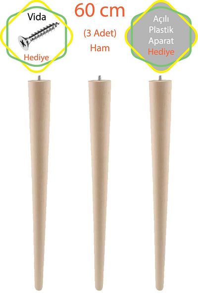 Evnalia Ham 3 bucăți de lux 60 cm picior de masă conic din lemn diametru: 4,2 cm Hobby DIY (CU ȘURUBURI ȘI APPARATE)