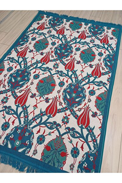 stay with love Kilim Lale desenli Çini Motif Lüks dokuma Kilim Mavi Kilim Yolluk