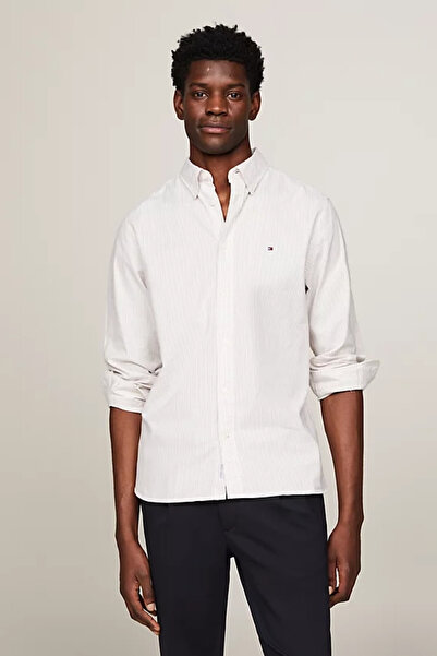 Tommy Hilfiger Erkek TH Flex 1985 Koleksiyon Normal Oxford Gömlek - Bej