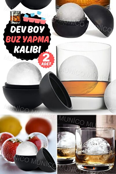 Munico 2 Adet Büyük Buz Topu Makine Gıda Sınıfı Silikon Yuvarlak Buz Küpü Kal...